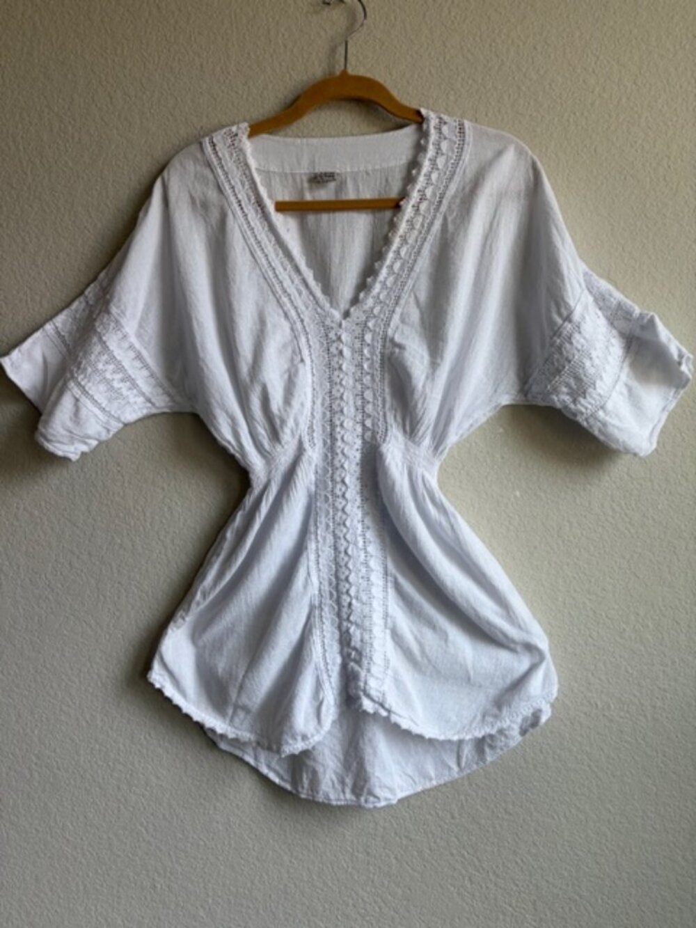 Blanco by Nature Womens White Peru Cotton Tunic Sz Med Crochet Boho Ethereal - Picture 2 of 11